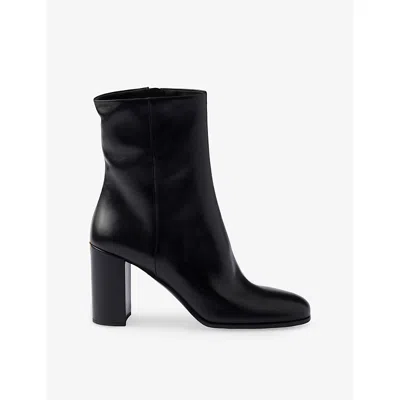Prada Stylish Leather Ankle Boots With Block Heel In Black