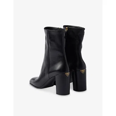 Prada Stylish Leather Ankle Boots With Block Heel In Black