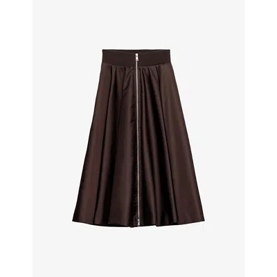 Prada Re-nylon Zip-front Midi Skirt In Brown