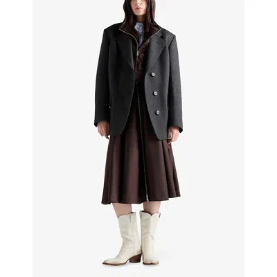 Prada Re-nylon Zip-front Midi Skirt In Brown