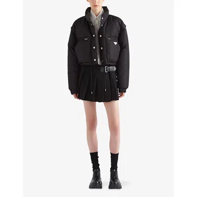 Prada Womens Black Re Nylon Cropped Padded Down Jacket In Multi