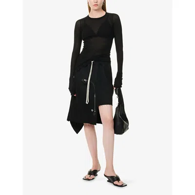 Rick Owens Midi Skirt With Asymmetric Hem And Pockets In Black