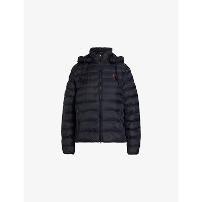 Polo Ralph Lauren Womens Polo Black Logo-embroidered Packable Shell Puffer Jacket In Blue