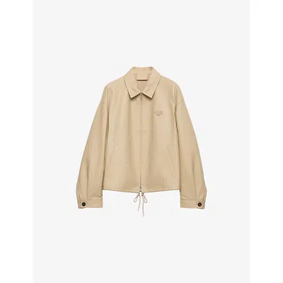 Prada Womens Neutral Triangle-logo Blouson Leather Jacket In Neutral