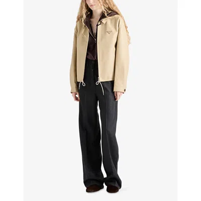 Prada Womens Neutral Triangle-logo Blouson Leather Jacket In Neutral
