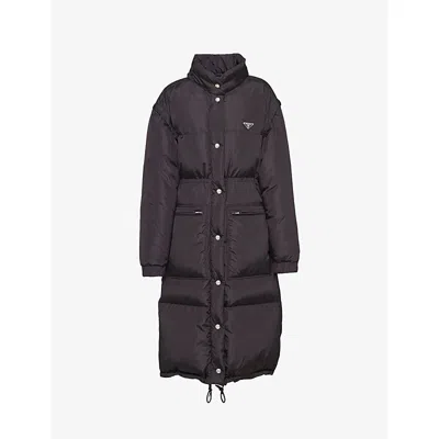 Prada Womens Black Re Nylon Longline Padded Down Coat In Multi