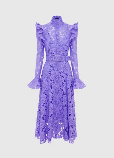 Leo Lin Aliyah Floral Ruffled Lace Midi Dress In Purple