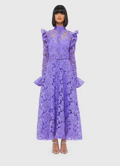 Leo Lin Aliyah Floral Ruffled Lace Midi Dress In Purple
