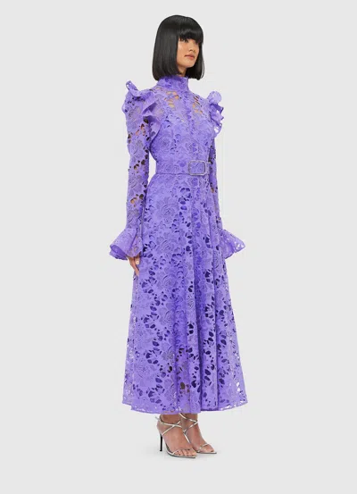 Leo Lin Aliyah Floral Ruffled Lace Midi Dress In Purple