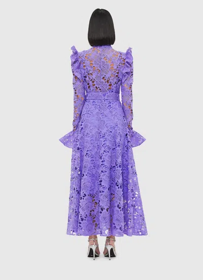 Leo Lin Aliyah Floral Ruffled Lace Midi Dress In Purple