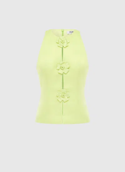 Leo Lin Amelia Button-front Crepe Top In Lime Green