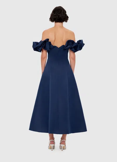 Leo Lin Annie Off Shoulder Frill Midi Dress - Navy In Blue