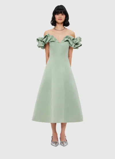 Leo Lin Annie Off-the-shoulder Ruffled Satin Midi Dress In Multi