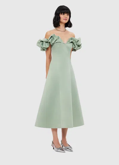Leo Lin Annie Off-the-shoulder Ruffled Satin Midi Dress In Multi