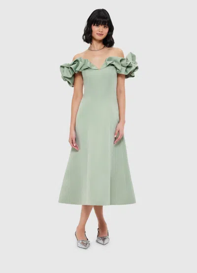 Leo Lin Annie Off-the-shoulder Ruffled Satin Midi Dress In Multi