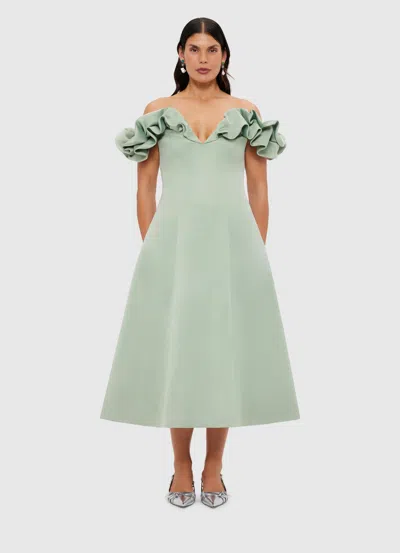Leo Lin Annie Off-the-shoulder Ruffled Satin Midi Dress In Multi