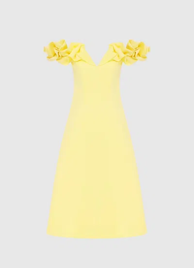 Leo Lin Annie Ruffled Off-shoulder Midi Dress In Yellow