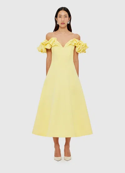 Leo Lin Annie Ruffled Off-shoulder Midi Dress In Yellow