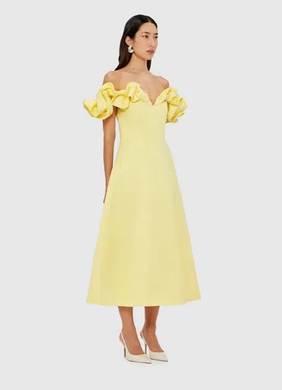 Leo Lin Annie Ruffled Off-shoulder Midi Dress In Yellow