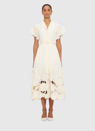 Leo Lin Aubrey Floral-embroidered Midi Shirtdress In Off-white