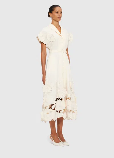 Leo Lin Aubrey Floral-embroidered Midi Shirtdress In Off-white