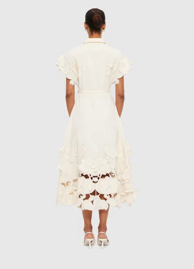 Leo Lin Aubrey Floral-embroidered Midi Shirtdress In Off-white