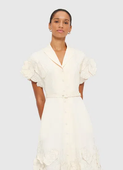 Leo Lin Aubrey Floral-embroidered Midi Shirtdress In Off-white