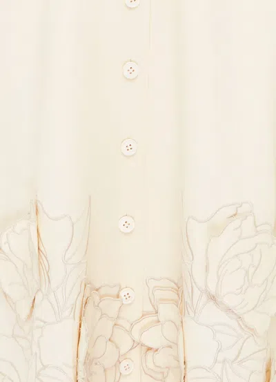 Leo Lin Aubrey Floral-embroidered Midi Shirtdress In Off-white