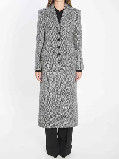 Dolce & Gabbana Chevron Pattern Single-breasted Wool Coat In Black