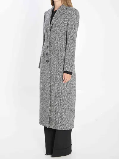 Dolce & Gabbana Chevron Pattern Single-breasted Wool Coat In Black