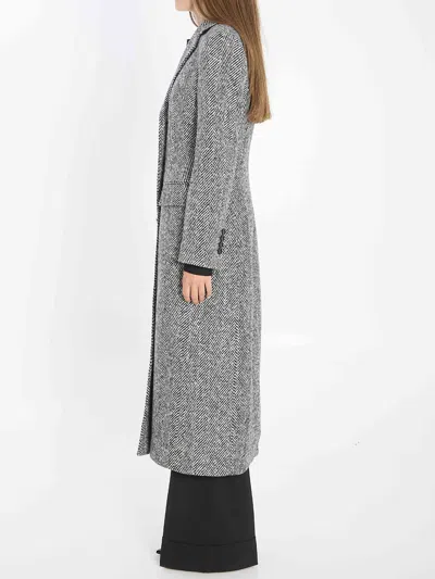 Dolce & Gabbana Chevron Pattern Single-breasted Wool Coat In Black