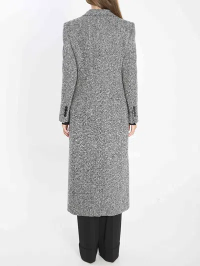 Dolce & Gabbana Chevron Pattern Single-breasted Wool Coat In Black