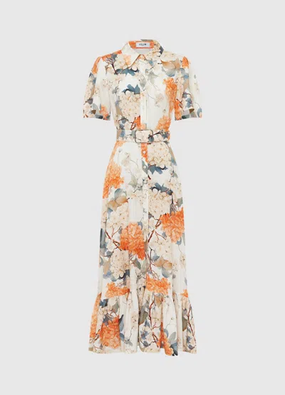 Leo Lin Becca Short Sleeve Midi Dress - Hydrangea Print In Vanilla In Multi