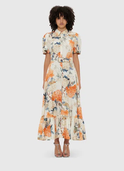 Leo Lin Becca Short Sleeve Midi Dress - Hydrangea Print In Vanilla In Multi
