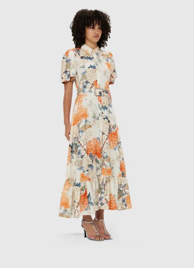 Leo Lin Becca Short Sleeve Midi Dress - Hydrangea Print In Vanilla In Multi