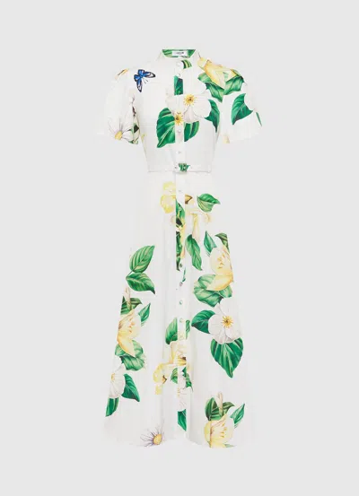 Leo Lin Bianca Floral Cotton Shirt Dress In White