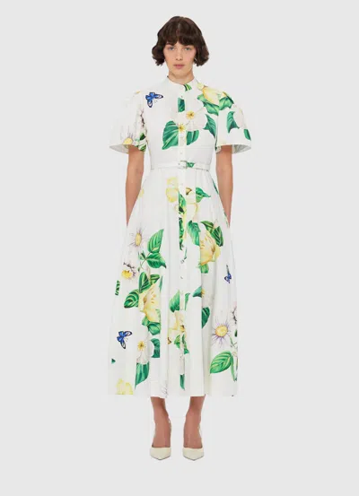 Leo Lin Bianca Floral Cotton Shirt Dress In White