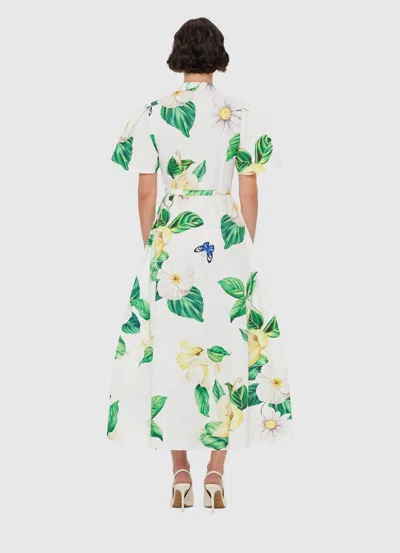 Leo Lin Bianca Floral Cotton Shirt Dress In White