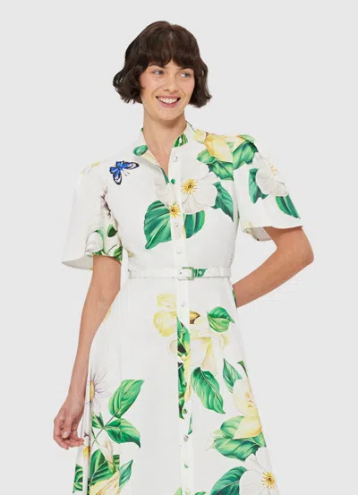 Leo Lin Bianca Floral Cotton Shirt Dress In White