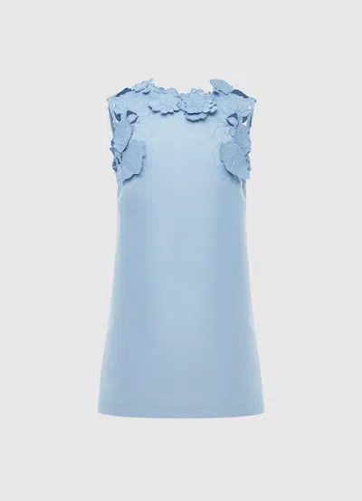 Leo Lin Blair Floral-appliquéd Crepe Mini Dress In Powder Blue