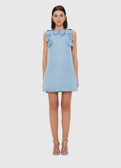 Leo Lin Blair Floral-appliquéd Crepe Mini Dress In Powder Blue
