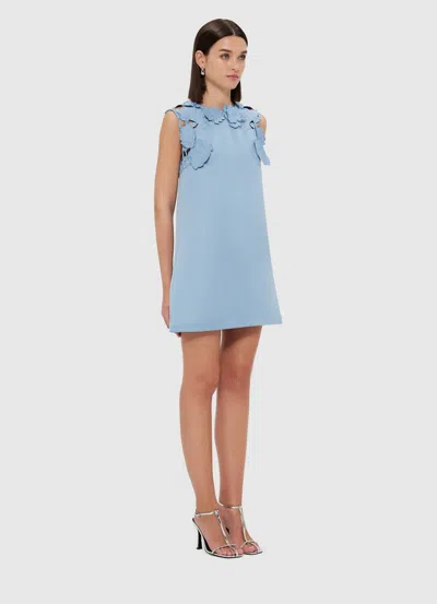 Leo Lin Blair Floral-appliquéd Crepe Mini Dress In Powder Blue