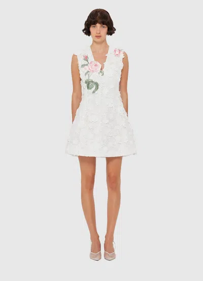 Leo Lin Briana V Neck Embroidered Lace Mini Dress In White