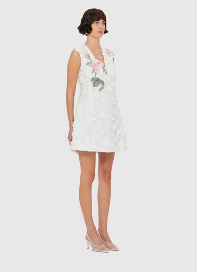 Leo Lin Briana V Neck Embroidered Lace Mini Dress In White