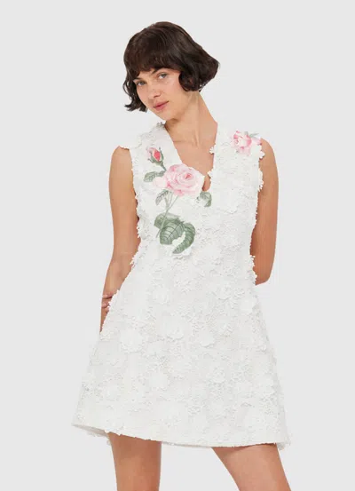 Leo Lin Briana V Neck Embroidered Lace Mini Dress In White