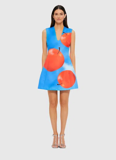 Leo Lin Briana V Neck Mini Dress - Apple Print In Blue