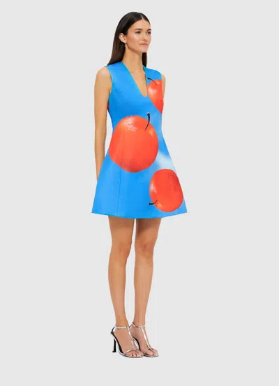 Leo Lin Briana V Neck Mini Dress - Apple Print In Blue