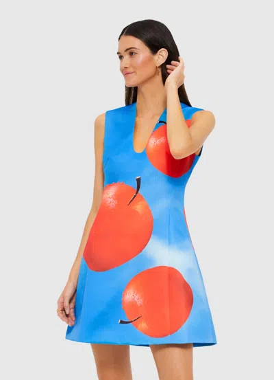 Leo Lin Briana V Neck Mini Dress - Apple Print In Blue