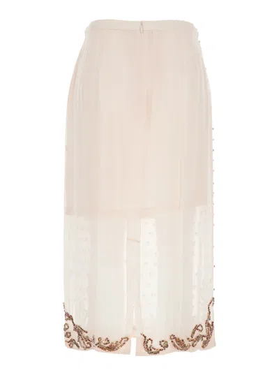 Dries Van Noten Viscose Midi Sokna Skirt Sheer Fabric Embellishments In Neutral