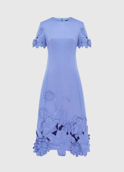 Leo Lin Caroline Floral-embroidered Cutout Midi Dress In Blue